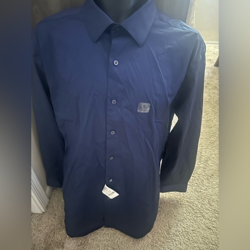 Men’s New Alfani dark navy long sleeve button down shirt slim fit XL